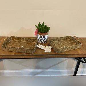 HEARTH & HAND NWT rattan wicker decorative tray w/ handles